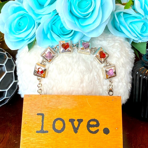 Brighton OPEN HEARTED Pink Red Swarovski Crystal Heart Chunky Bracelet RARE - Picture 12 of 15